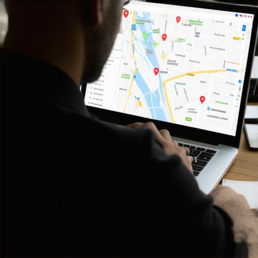 Advanced Google Maps Optimization Techniques Digital marketer planning local SEO strategies with maps and analytics tools.