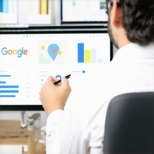Expert analyzing Google Maps optimization strategies with charts and maps in a modern office