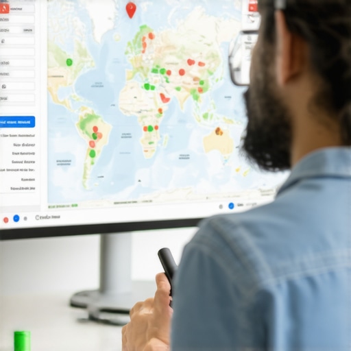 SEO expert reviewing map optimization strategies with schema markup and voice search icons