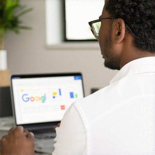 Expert analyzing Google Maps data for local SEO SEO expert reviewing Google Maps ranking strategies in an office setting