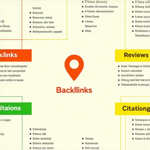 Infographic showing key factors influencing Google Maps visibility, such as backlinks, reviews, and citations