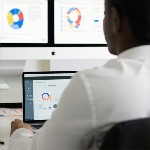 Mastering Local SEO Strategies Person analyzing local SEO analytics on a computer with charts and graphs.