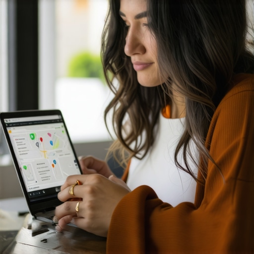 Optimizing Google My Business Profile Business owner working on local SEO optimization on laptop