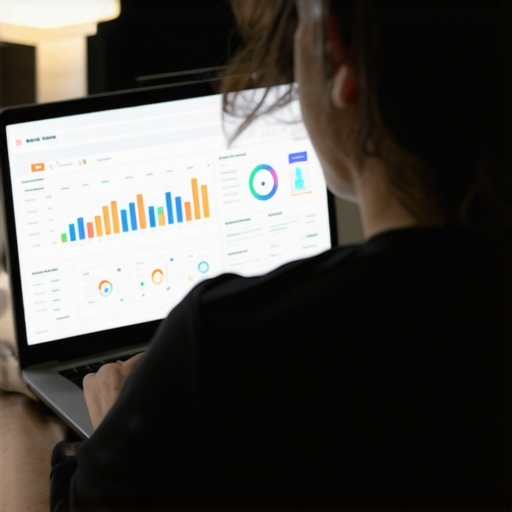 Person analyzing local SEO data on a laptop for Google Maps ranking maintenance.