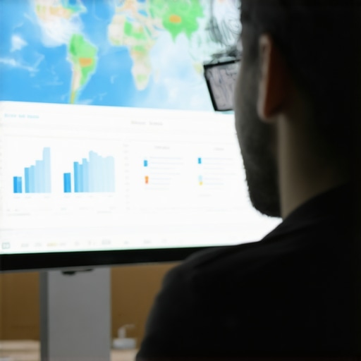 Person reviewing local SEO metrics on a digital dashboard with maps and graphs