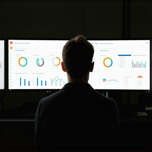 Person reviewing multiple screens with analytics dashboards for Google Maps visibility and rankings.
