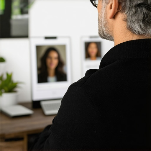 Optimizing Your Google My Business Profile Business owner updating Google My Business profile with new photos and business details in a professional office