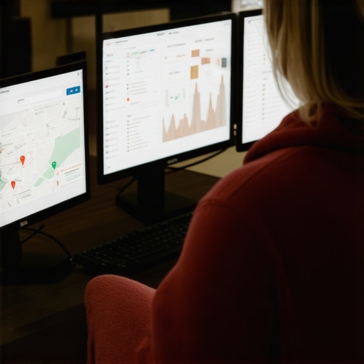 Team analyzing local SEO metrics and maps on screens