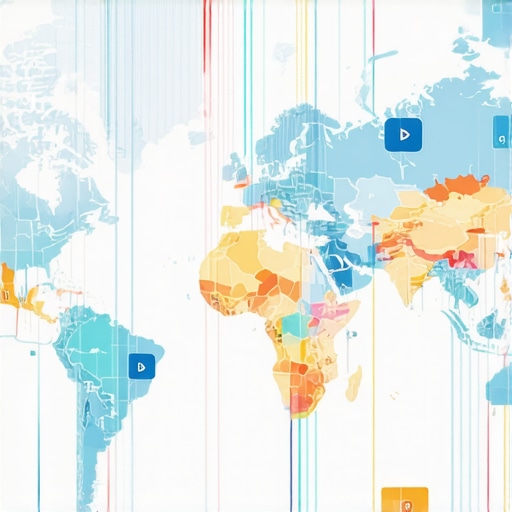 A digital illustration showing biometric tags, proximity filters, and AI signals in a Google Maps interface.