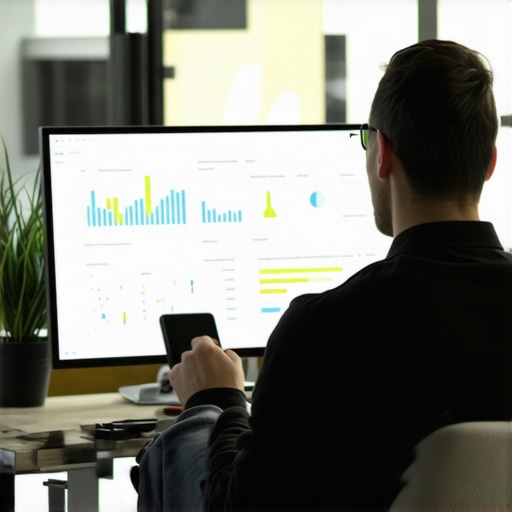 Digital marketer monitoring local SEO metrics with modern analytics tools