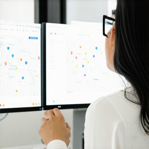 SEO expert reviewing Google Maps data and signals on monitors