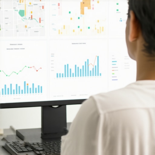 Person reviewing local SEO dashboard with maps and analytics