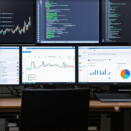 Workspace with screens displaying local rank tracking tools and Google Maps analytics.