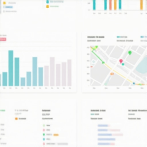 A high-tech business dashboard displaying local SEO metrics and mapping analytics.