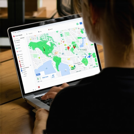 Analyzing Local Map Data for Optimization Person working on local map optimization strategies with laptop and reports